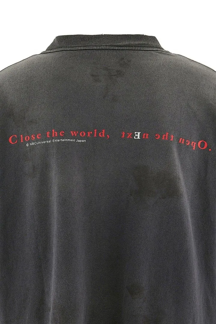 SAINT Mxxxxxx × serial experiments lain × GEEKS RULE GS_SS TEE/LAIN/BLK Sci-fi anime <Lingyin> co-branded ringing tone distressed short-sleeves Washed black S-XL Super rich and delicate printing technology perfectly shows the authentic details Customized co-branded accessories The real correct version Ready-made clothes Assute dyeing Washed to make old Maliu water faded
